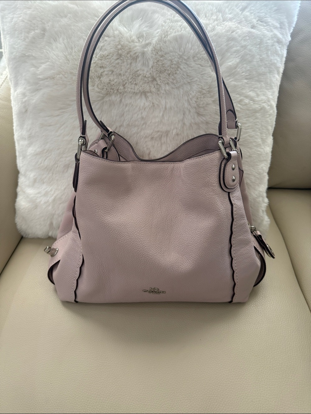 Coach Pebbled Leather Shoulder Bag in Dusty Pink